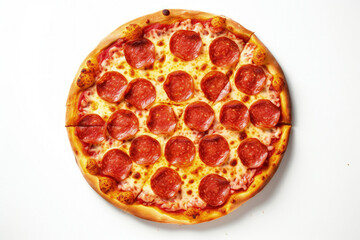 Pepperoni and cheese pizza on white background. Generative AI