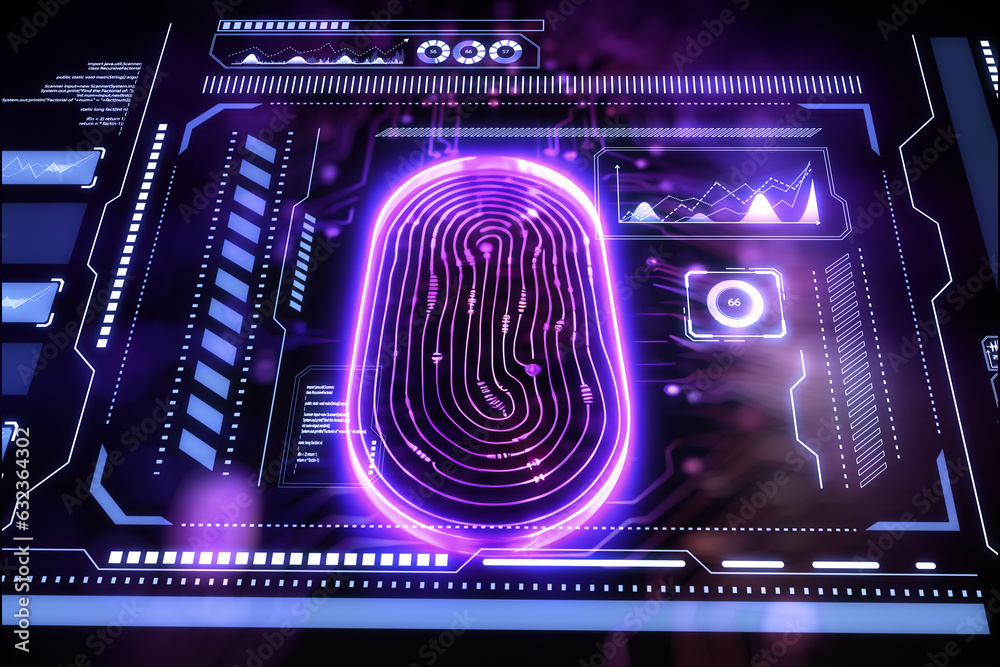 Aufkleber Fingerprint scan on abstract background. Biometric concept. Generative AI