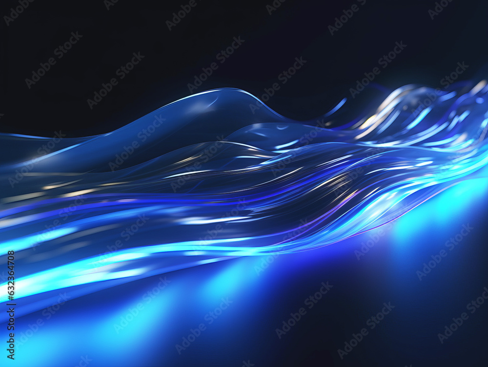Poster abstract blue background with smooth lines and waves. Generative AI