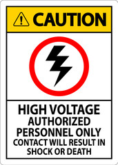 Caution Sign High Voltage, Authorized Personnel Only, Contact Will Result In Shock Or Death