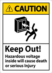 Caution Sign Keep Out! Hazardous Voltage Inside, Will Cause Death Or Serious Injury