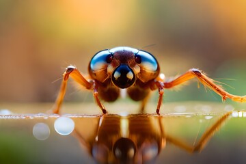 macro close up photography of forest ant, insect photography, blurred background, sun rays created with generative ai technology