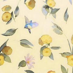 delicate yellow floral pattern, generative ai