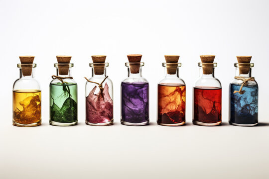 Witch potions colorful on white background Generative AI
