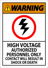 Fototapeta premium Warning Sign High Voltage, Authorized Personnel Only, Contact Will Result In Shock Or Death