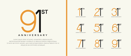 set of anniversary logo orange and black color on white background for celebration moment