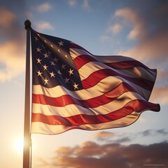 american flag waving photorealistic detailed