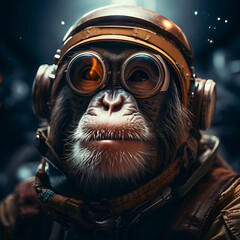 monkey with glasses, clothes and headphones
