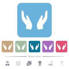 Empty protecting hands solid flat icons on color rounded square backgrounds
