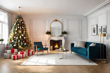 living room with christmas tree generated by al technology	