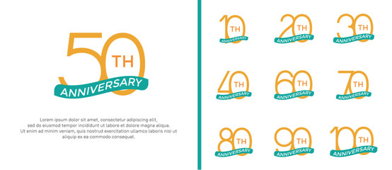 set of anniversary logo yellow color and blue ribbon on white background for celebration moment