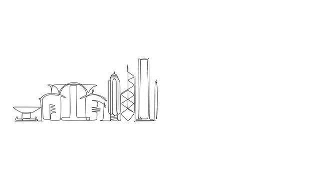 Continuous one self line drawing of Hong Hongkong. Vector illustration for travel and tourim destination design concept