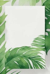 Palm Leaves Watercolor Blank Invitation Border