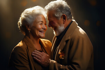 happy elderly couple, retired couple in 80s in love with each other, old age romance, together for life, new love at any age