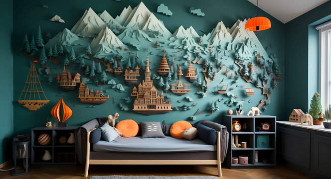 Earthly Wanderlust- Inspiring Adventures with a Paper Craft World Adventure Map on the Wall - A Captivating Idea for a Child's Room