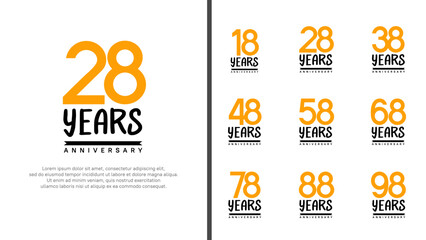 Fototapeta na wymiar set of anniversary logo flat yellow color number and black on white background for celebration