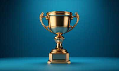 Golden trophy blue background. - Generative AI