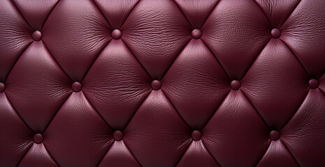 Maroon leather upholstery. Close-up texture of genuine leather with maroon rhombic stitching. Luxury background. Brown leather texture with buttons for pattern and background. digital ai