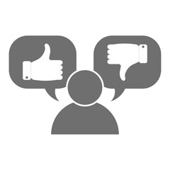 Obraz premium Human with like and dislike in speech bubbles icon. Social network feedback symbol. Thumb up and thumb down. Vector illustration. Eps 10.