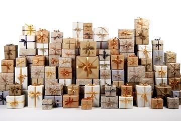 A collection of presents isolated on white background using generative AI 