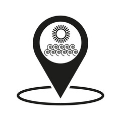 Resting place. Beach pin icon. Sea pin icon. Rest zone pin. Beach location. Vector illustration. Eps 10.