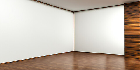 Empty room with white and wooden walls and wooden floor suitable for product display - AI-Generated