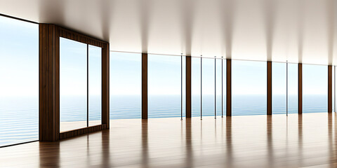 Room full of windows with wood floor for product placement - AI-Generated