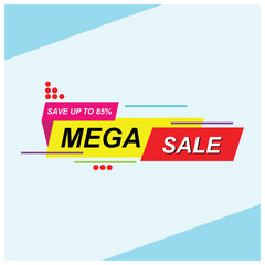 Vector illustration of mega sale advertisement with blue background. Concept of shopping discount banner, flyer and promotion template. Ads elements design for web or social media.