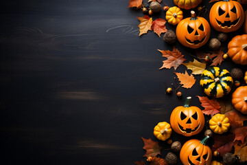 Autumn Harvest: Festive Halloween Mockup with Pumpkins on Black Background