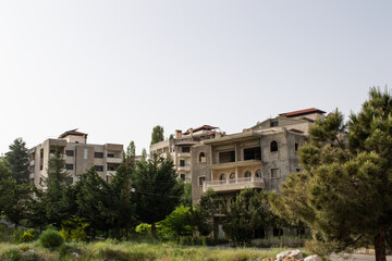 Fototapeta na wymiar Mountains of Lebanon vast landscape peak abandoned buildings home village