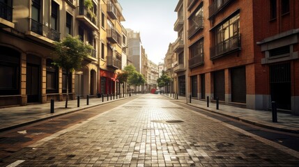 Fototapeta premium Illustration image of classical architecture and urban roads, empty road in the city, Generative AI illustration