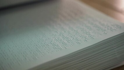 Turning the pages of a large book for blind people with text written in braille