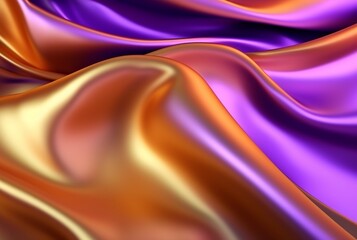 abstract background with 3d waves bright gold and purple. generative ai