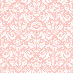 Orient classic pattern. Seamless background with vintage elements. Pink and white background. Ornament for wallpapers and packaging