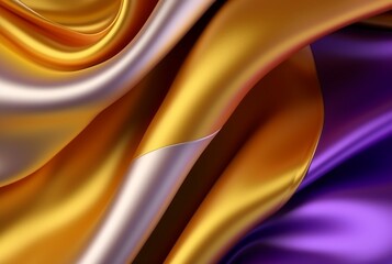 abstract background with 3d waves bright gold and purple. generative ai