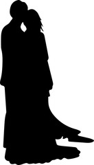 Bride and groom couple silhouette. Woman in wedding dress