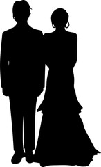 Wedding couple silhouette Bride dress and husband black graphic design