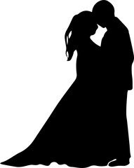 Bride and groom silhouette, vector icon, contour drawing, Couple in love hugging