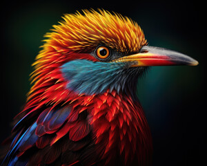 Colorful Macaw Parrot Portrait with Bright Plumage and Sharp Beak on Dark Green Background AI Generative