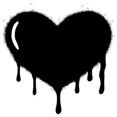 Spray Painted Graffiti melting heart icon Sprayed isolated with a white background. graffiti Bleeding heart icon with over spray in black over white.