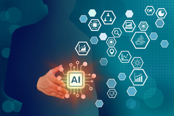 Business people are using artificial intelligence ai technology or ai technology concept interacting with ai chatbot using command prompt to generate business response technology ..