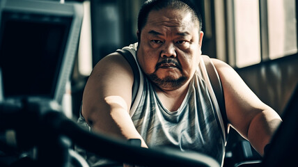 肥満・太った男性がスポーツジムでダイエット・トレーニング（Generative AI）
