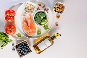 Variety of fresh, whole unprocessed food; healthy nutrition, anti-inflammatory diet