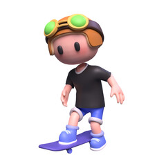 3d illustration of cartoon cute boy character playing skate board