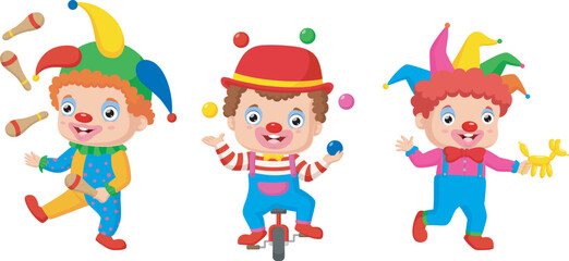 Group of cartoon clowns on a white background