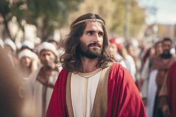 Fototapeta na wymiar _Jesus_wearing_red_sash_in_the_Triumphal_