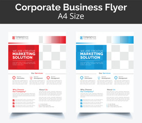 Business flyer layout template in A4 size. Modern Brochure template cover design, annual report, poster with blue wavy lines for business promotion on white background