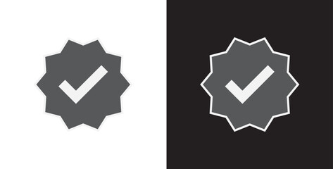 Verified star icon with soft grey outline. Tick in rounded corners star. Check mark symbol. Approved profile flat icon, Verification Vector illustration.