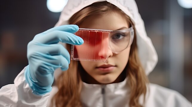 Female scientist holding a clip over a test, generative AI