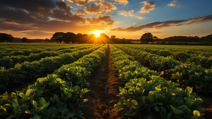 Naklejka premium Tranquil rural scene featuring a vast field of blooming rapeseed